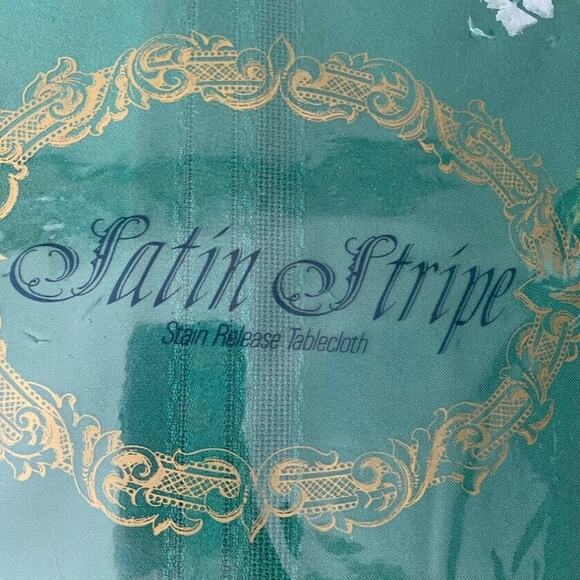 Bardwil Linens Tablecloth Satin Stripe Green Stain Release 60" x 140" Oblong - Picture 2 of 5